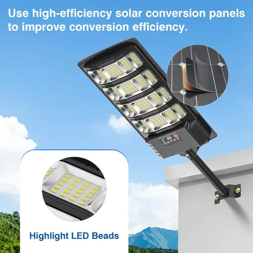 Miniatura 8 de Farolas solares impermeables para exteriores, luz de inundación de ángulo de 320° de 6500 K, luz de estacionamiento solar 5730 LED con sensor
