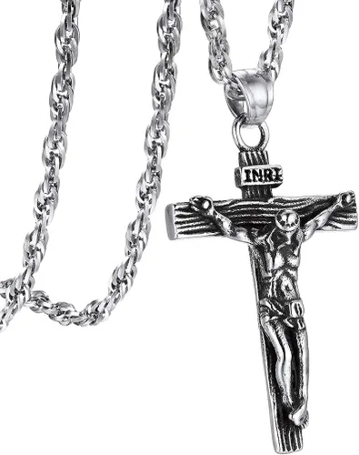 PROSTEEL Collar de cruz de Jesús para hombres y mujeres, acero inoxidable, negroazuloro rosachapado en oro de 18 quilates, ajustable de 22 a 24