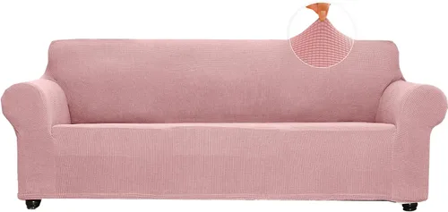 Miniatura 21 de Funda elástica suave para sofá de 3 cojines, protector de muebles, transpirable, lavable, tela jacquard, cuadros pequeños con parte inferior Beige