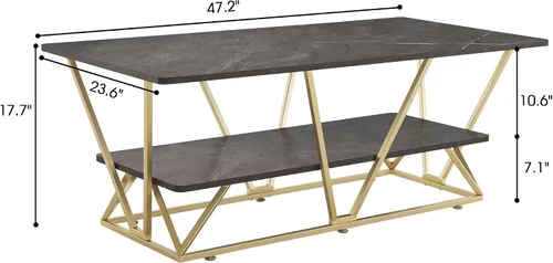 Miniatura 3 de ivinta Mesa auxiliar con almacenamiento, mesa central rectangular moderna con mármol sintético y marco dorado para espacios pequeños, mesa de sala