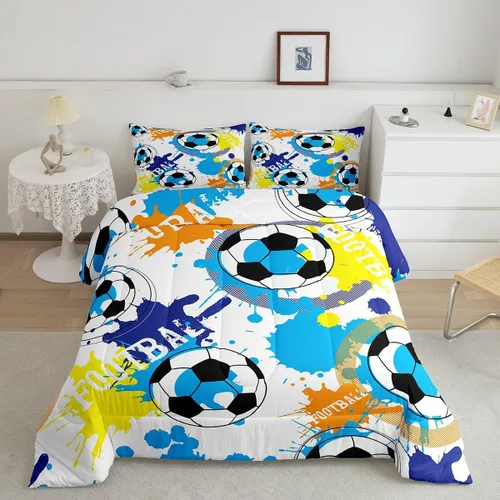 Miniatura 29 de Juego de edredón de baloncesto, juego de ropa de cama con citas inspiradoras para niños y niñas, relleno de edredón de pelota deportiva, edredón