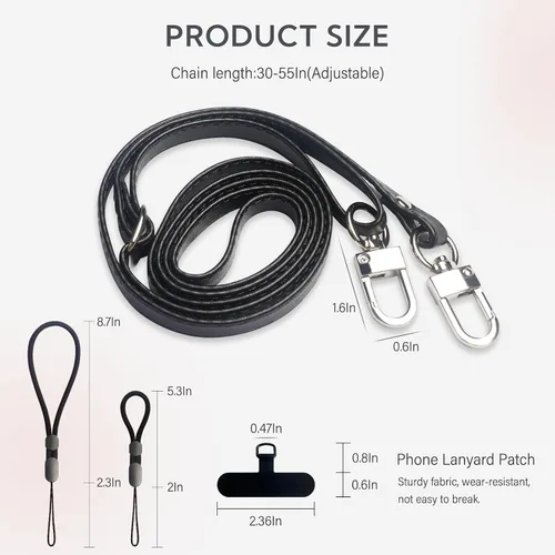 Miniatura 2 de Correa cruzada para teléfono con 2 almohadillas, cuero y correa de dedo ajustable, compatible con la mayoría de teléfonos inteligentes (negro)