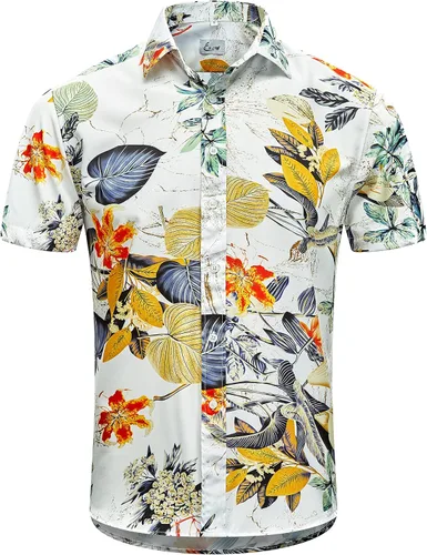 Miniatura 2 de EUOW - Camisa hawaiana estampada de manga corta para hombre, con botones, de verano, para playa