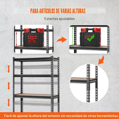 Miniatura 8 de VEVOR Estantería de almacenamiento, 5 niveles ajustables, capacidad de 2000 libras, estantes de garaje de servicio pesado organizador de metal rack