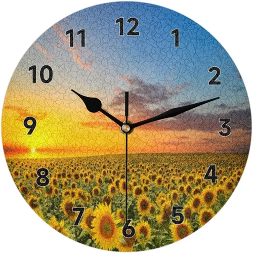 Field of Blooming Sunflowers - Reloj de pared redondo decorativo de 12 pulgadas con diseño de atardecer, moderno, funciona con pilas, para cocina,