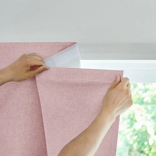 Miniatura 17 de Jilron Cortina de puerta francesa 100% opaca, adhesiva, no requiere taladrar, cortinas pequeñas diseñadas para su instalación en puertas