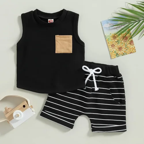 Miniatura 2 de Conjunto de pantalones cortos para niños pequeños, camiseta estampada junto al mar, 2 piezas, ropa de verano
