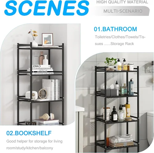 Miniatura 5 de Esquinero de almacenamiento de 4 niveles para el baño, estante abierto de pie, estante de esquina de metal para la cocina, salón, pasillo