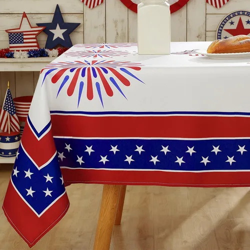 Miniatura 4 de SASTYBALE Mantel patriótico rectangular de 52 x 70 pulgadas, 4 de julio, Día de los Veteranos, Día de los Veteranos, estampado de fuegos