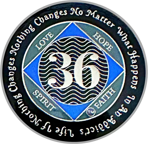 Miniatura 27 de (Años 1-55) NA Medallón de 7 años, plata, chapado en color azul, narcóticos cubiertos de epoxi Moneda anónima (NA 7 años medallón)
