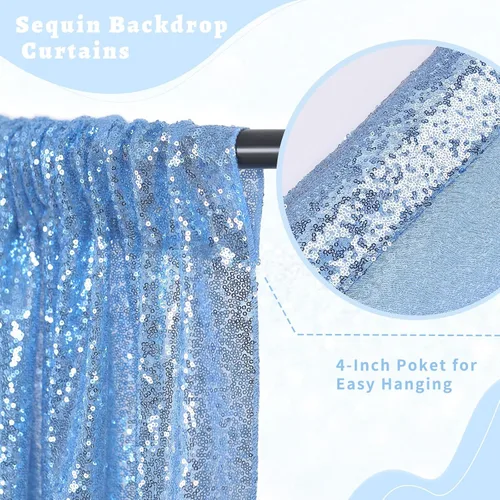 Miniatura 4 de B-COOL Cortinas de Fondo de Lentejuelas Azul Bebé 2 Piezas 2ftx8ft Fotografía para Fiestas Fondo Brillante Cortinas para Prom Bodas Baby Shower