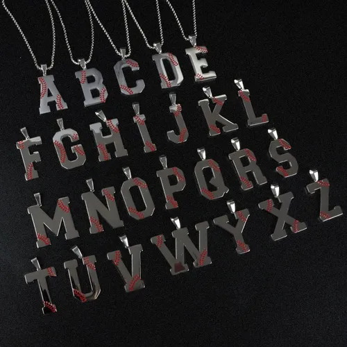 Miniatura 6 de Collar con inicial de béisbol para niños y hombres, collares de letra A-Z, cadena de acero inoxidable con accesorios, dije deportivo, regalo