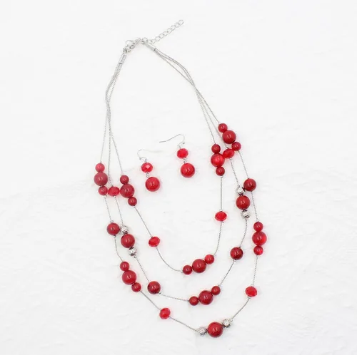 Miniatura 3 de Aenu Collares de cuentas hechas a mano de 3 capas de 18 a 23 pulgadas, delicadas cadenas de ilusión, juego de collares y aretes bohemios multicolor