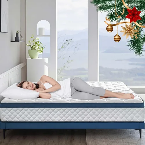 Colchón Queen de 12 pulgadas de firmeza media híbrido para cama tamaño Queen, colchón de espuma viscoelástica en una caja para alivio de presión,