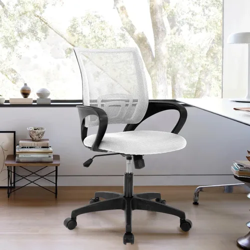 Miniatura 21 de Silla de oficina de malla, silla de escritorio con respaldo medio, silla de oficina ergonómica con ruedas y soporte lumbar, sillas de oficina Negro