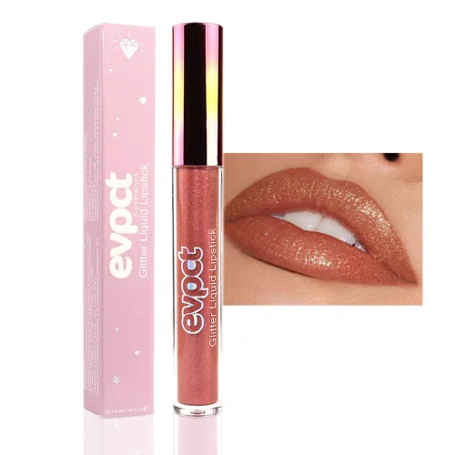 Miniatura 27 de evpct Juego de lápiz labial y brillo de labios 2 en 1 con purpurina color rosa nude metálico brillante para mujeres, de larga duración, impermeable