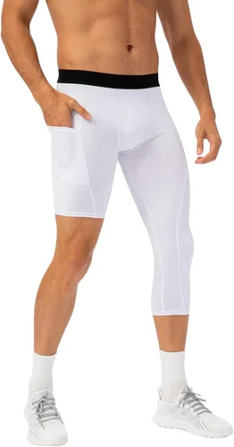 Miniatura 15 de Pantalones de compresión de 3/4 de una pierna para hombre, mallas de baloncesto atléticas para correr, leggings deportivos de capa base capri