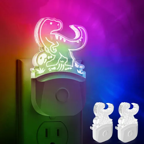 Miniatura 16 de LOHAS - Luz nocturna de dinosaurio para niños, luz nocturna LED con enchufe, del atardecer al amanecer, luces nocturnas LED Velociraptor enchufables