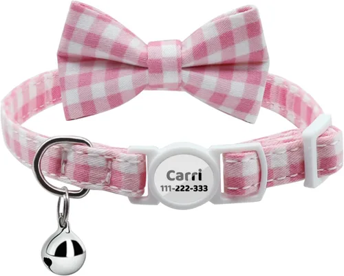 Miniatura 18 de Collares personalizados de gato con campana de lazo, liberación rápida, impresión HD, collares de gatito personalizados para niñas y niños