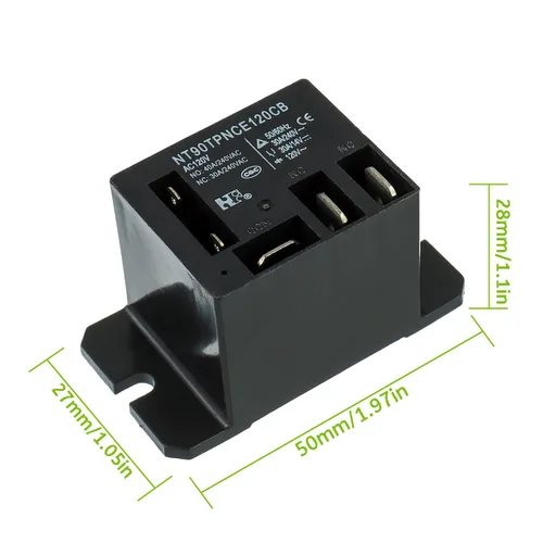 Miniatura 2 de NT90-AC120V-10X Relé de potencia CA 120V bobina 120 VCA 30A 40A SPDT (1NO 1NC) con montaje de brida y 10 terminales de conexión rápida cables mini