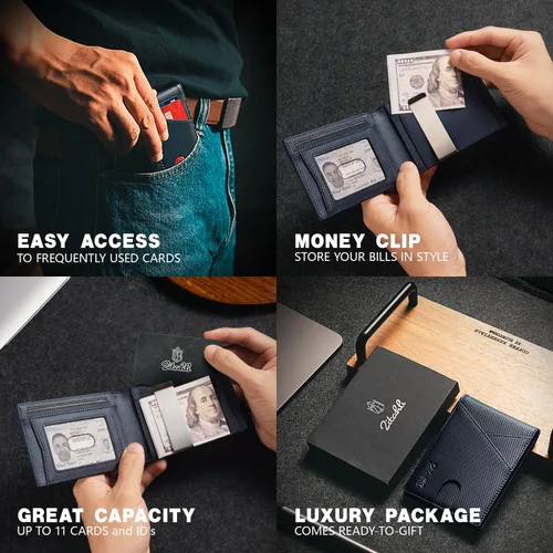 Miniatura 59 de Zitahli - Billeteras delgadas RFID para hombres, billetera de cuero flexible con clip de dinero, cartera minimalista con bolsillo frontal