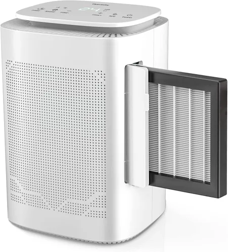 Deshumidificador y purificador de aire combo de Thecosky, filtro HEPA H13 y función de iones de aire negativos, tanque de agua de 54 oz (1600 ML)