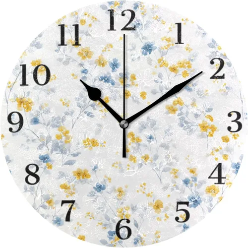 Miniatura 12 de Reloj de pared de amapola de maíz con flores azules, silencioso, sin tictac, funciona con pilas, 9.5 pulgadas para cocina, hogar, sala de estar