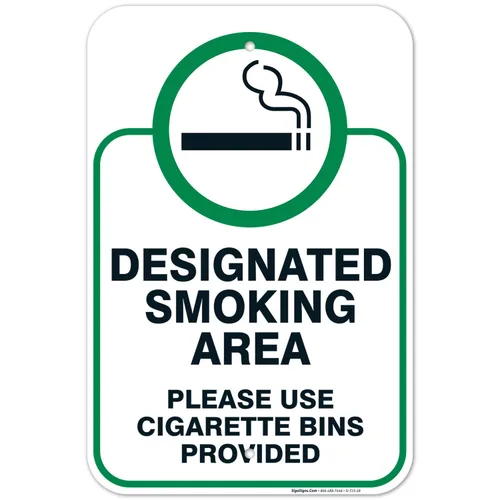 Miniatura 15 de Letrero designado para zona de fumar, letrero con texto en inglés "Please Use Cigarrette Bins Sign", 10 x 14 pulgadas, libre de óxido, aluminio 040