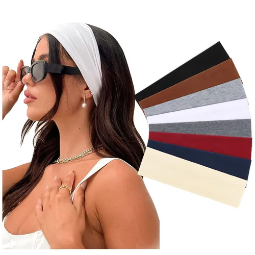 Miniatura 24 de DRESHOW 8 unidades de diademas ajustables con nudos antideslizantes elásticas, bandas de pelo de yoga para mujeres y niñas en colores sólidos