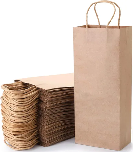 WUWEOT Paquete de 50 bolsas de papel para vino, 5.6 x 3.3 x 12.6 pulgadas, bolsa reciclable de vino marrón, bolsa de regalo de papel kraft para