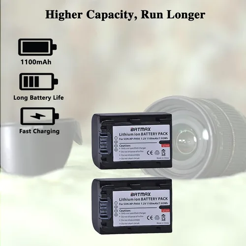 Miniatura 2 de Batmax Paquete de 2 baterías NP-FH50 + cargador USB LCD para baterías Sony NP-FH30, NP-FH40, NP-FH50 Serie H; Sony Alpha DSLR A230, DSLR A290, DSLR