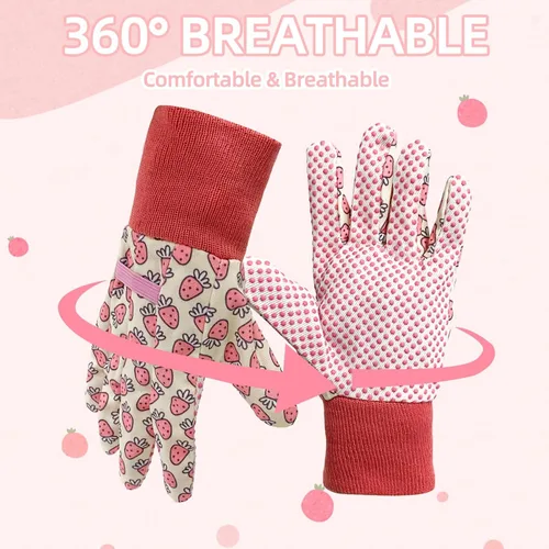 Miniatura 3 de Paquete de 3 pares de guantes de jardín para niños, guantes de jardinería para niños pequeños, regalos medianos para edades de 4 a 5 años, estilo 1