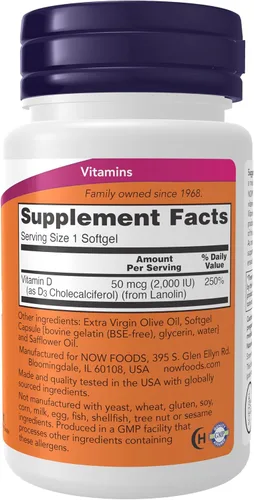 Miniatura 2 de NOW Foods Suplementos, Vitamina D-3 2,000 UI, Alta Potencia, Soporte Estructural*, 30 Cápsulas Blandas