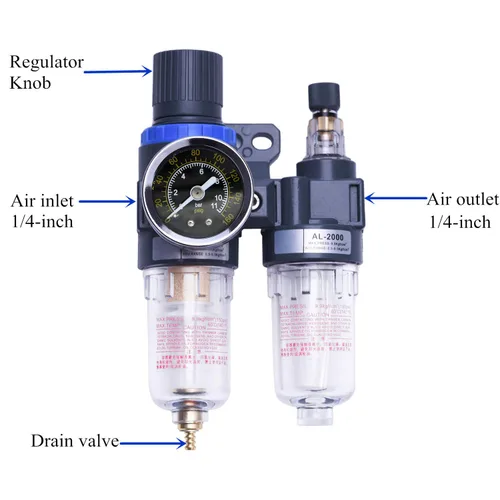 Miniatura 4 de 1/4 "Compresor Filtro de aire Regulador de presión de aire Filtro de trampa separador de agua y aceite con taza lubricante para sistema de Filtro