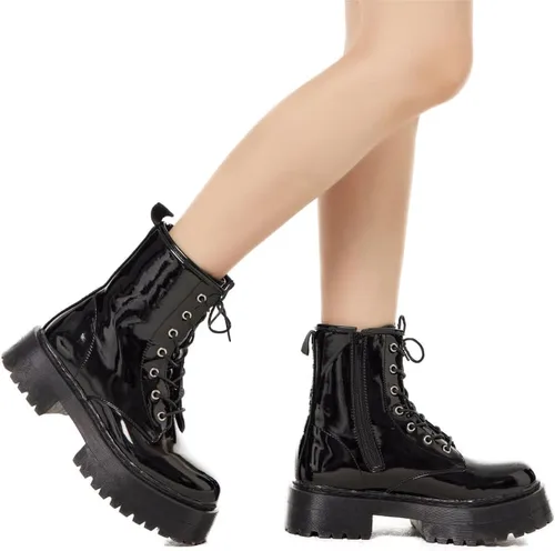 Miniatura 6 de KEIIYJ Botines gruesos de combate con cordones de plataforma para mujer en negro (KEY1)