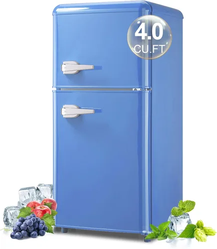 Miniatura 15 de Mini refrigerador retro con congelador de 3.5 pies cúbicos, refrigerador pequeño con termostato ajustable de 7 niveles, refrigerador compacto