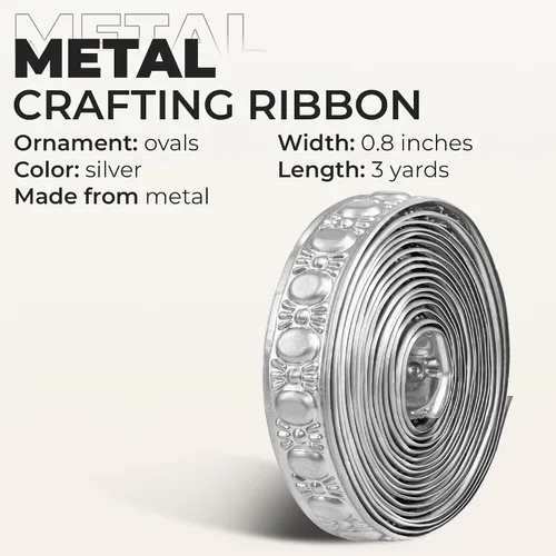 Miniatura 3 de CraftyCrocodile Cinta de metal para manualidades de decoración, ribete plateado decorativo para manualidades, 0.8 pulgadas, 3 yardas de largo