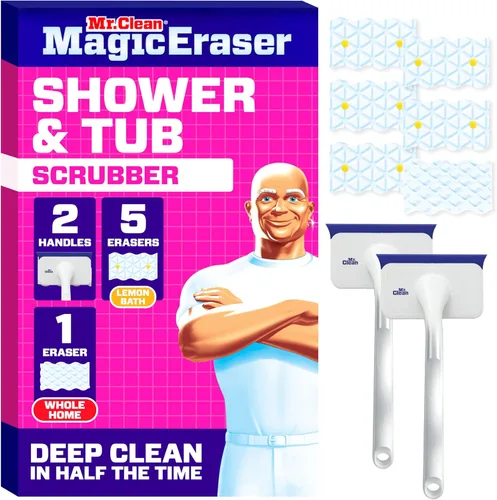 Miniatura 14 de Mr. Clean Borrador mágico para ducha y tina, limpiador de baño, limpiador de baño todo en uno, kit inicial de limón, 1 limpiador y 2 borradores