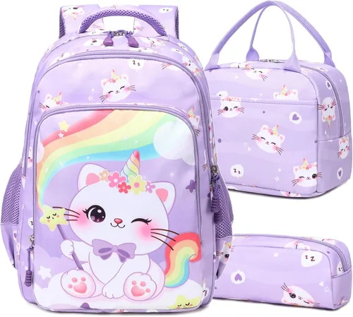 Miniatura 20 de Juego de mochila para niñas y adolescentes, mochila escolar para niños con bolsa para el almuerzo, estuche para lápices, mochilas escolares