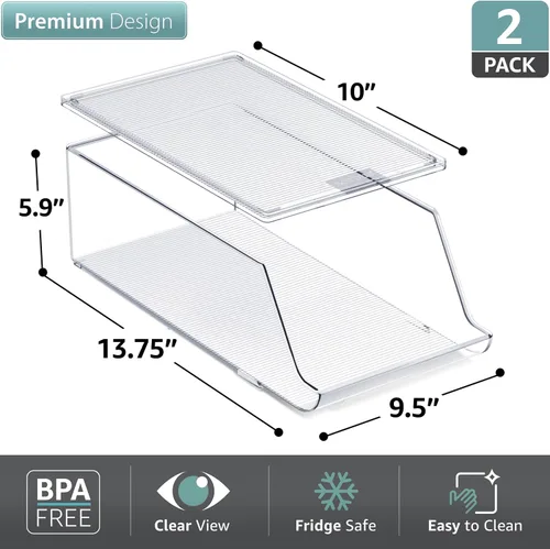 Miniatura 2 de Sorbus Organizador de botellas de agua para refrigerador con tapa, capacidad para 9 botellas, organizador apilable de bebidas para refrigerador