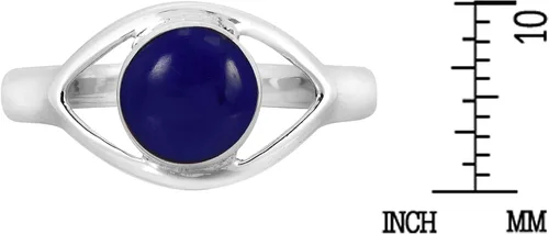 Miniatura 4 de Aeravida Anillo de plata de ley 925 con incrustaciones de lapislázuli azul de imitación de ojo malvado místico Anillos de boda clásicos para mujer