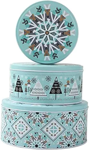 Miniatura 6 de Latas de galletas de caramelo de Navidad, caja de lata pequeña de almacenamiento de alimentos para regalo, metal extra grueso, juego de 3