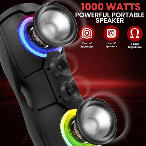 Miniatura 3 de Pyle Sistema de altavoces PA Bluetooth portátil - Sistema PA de altavoz Bluetooth de 1000 W para interiores y exteriores, con TWS, grabadora