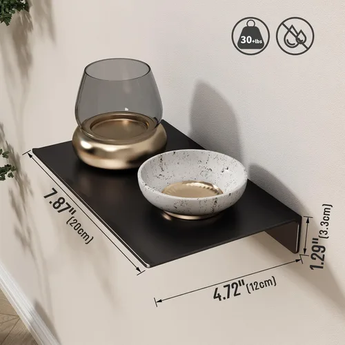 Miniatura 3 de Danpoo Pequeño estante flotante para almacenamiento en la pared, mini estante de exhibición para coleccionables, estante de pared de metal para Negro