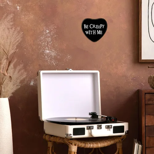 Miniatura 3 de Placa de madera en forma de corazón con gancho – Be Creepy With Me – Arte de pared gótico retro, sala de estar, letrero decorativo de madera de pino