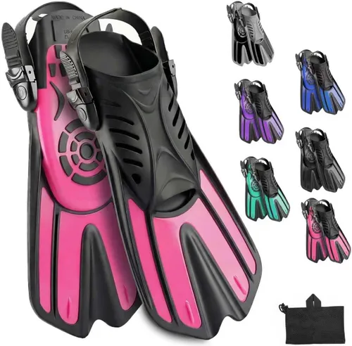 Miniatura 13 de Alatas de buceo y equipo de esnórquel para adultos, aletas de snorkel, aletas de natación abiertas, ajustables, para hombres, mujeres, niños, aletas