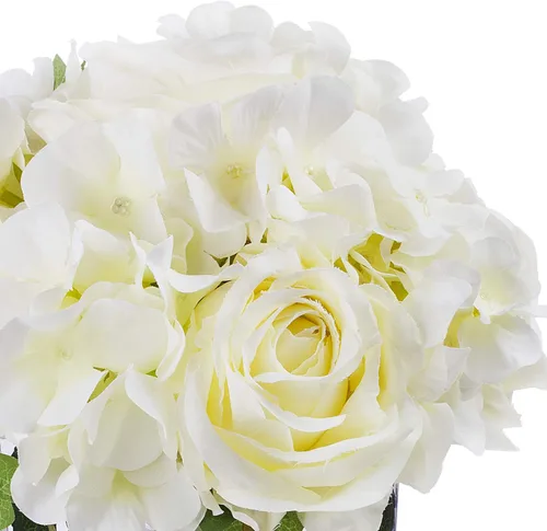 Miniatura 3 de Arreglos de flores artificiales de seda de rosas y hortensias en jarrón de cristal para boda en casa (crema)