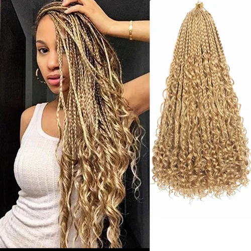 Miniatura 28 de Flagship 9 Paquetes Goddess Box Braids Cabello de Ganchillo para Mujeres Negras - 10 Pulgadas Pre-enrollado con Puntas Rizadas, Estilo Bohemio