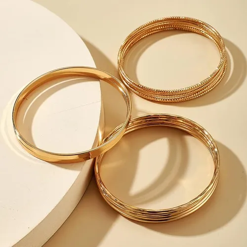 Miniatura 5 de Brazaletes de oro para mujer, brazaletes indios apilables de múltiples capas abiertos, pulseras gruesas de oro bohemio, pulseras indias de cadena