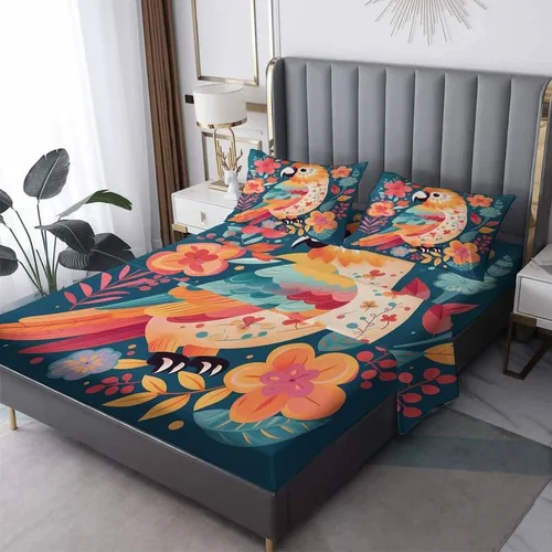 Miniatura 11 de Parrot Sheets - Juego de sábanas de tamaño individual, sábanas de microfibra suave y bolsillo profundo, sábanas y fundas de almohada estampadas sin